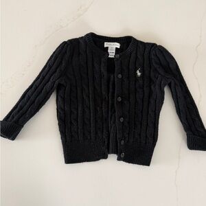 Ralph Lauren Black Cable Knit Kids Cardigan